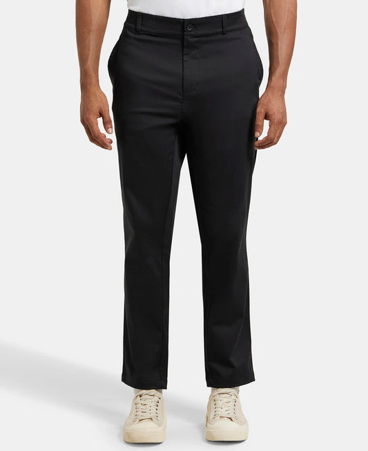 Super Combed Cotton Rich Elastane Stretch Woven Fabric Slim Fit All Day Pants - Black