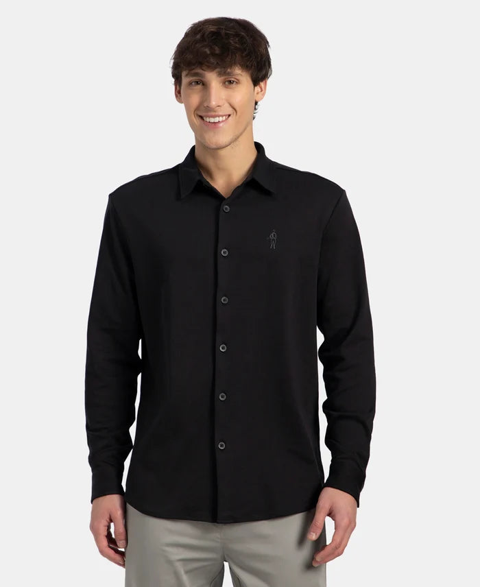 Super Combed Cotton Rich Full Sleeve Knit Shirt - Black