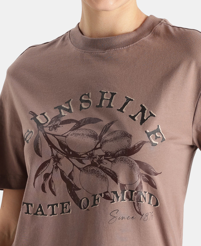Super Combed Cotton Rich Oversized Printed T-Shirt - Deep Taupe