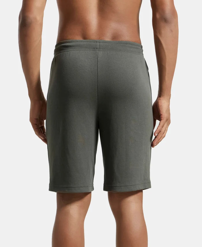 Super Combed Cotton Rich Straight Fit Shorts with Zipper Pockets - Deep Olive-3