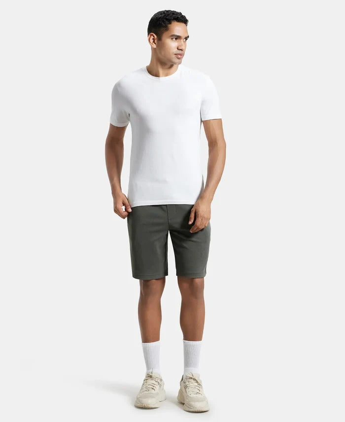 Super Combed Cotton Rich Straight Fit Shorts with Zipper Pockets - Deep Olive-4