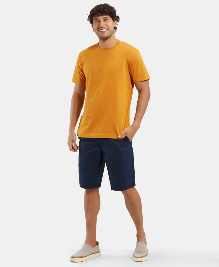 Super Combed Mercerised Cotton Woven Straight Fit Shorts with Side Pockets - Navy-4