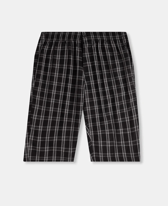 Super Combed Mercerized Cotton Woven Fabric Regular Fit Checkered Bermuda with Side Pockets - Black & White