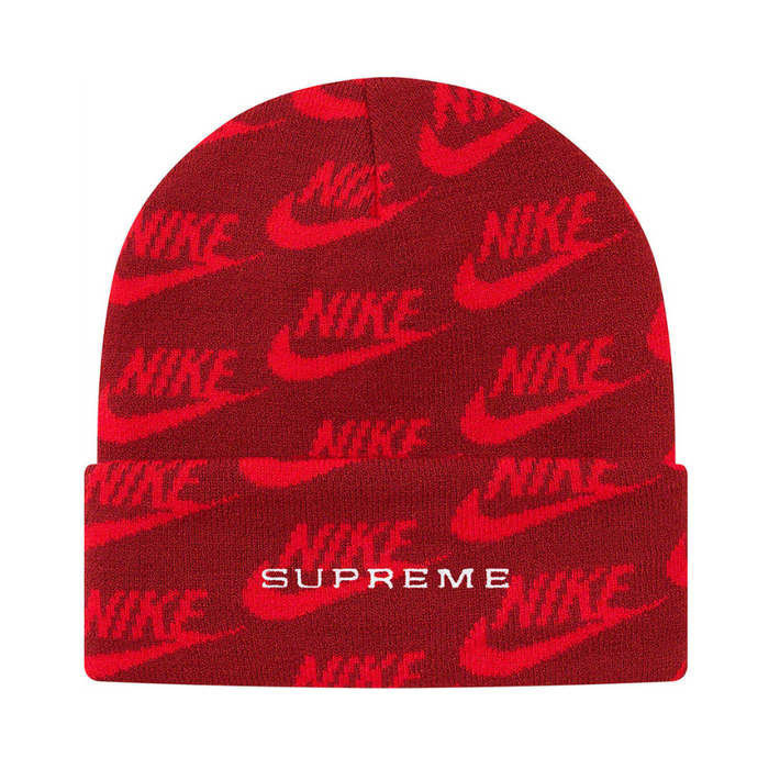 Supreme x Nike Jacquard Logos Beanie Red