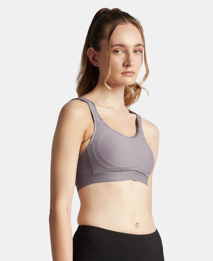 Wirefree Non Padded Microfiber Elastane Stretch Full Coverage Sports Bra with StayDry Treatment - Minimal Grey