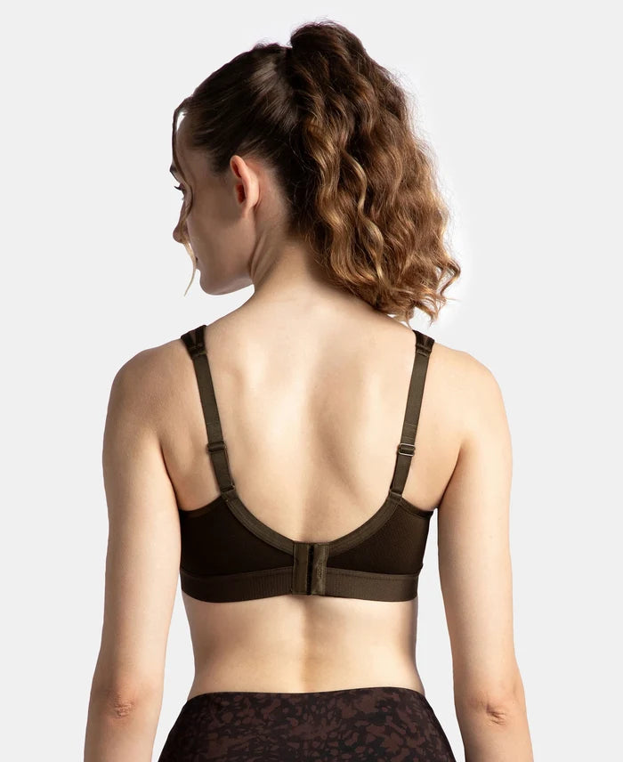 Wirefree Non Padded Microfiber Elastane Stretch Full Coverage Sports Bra with StayDry Treatment - Coffee