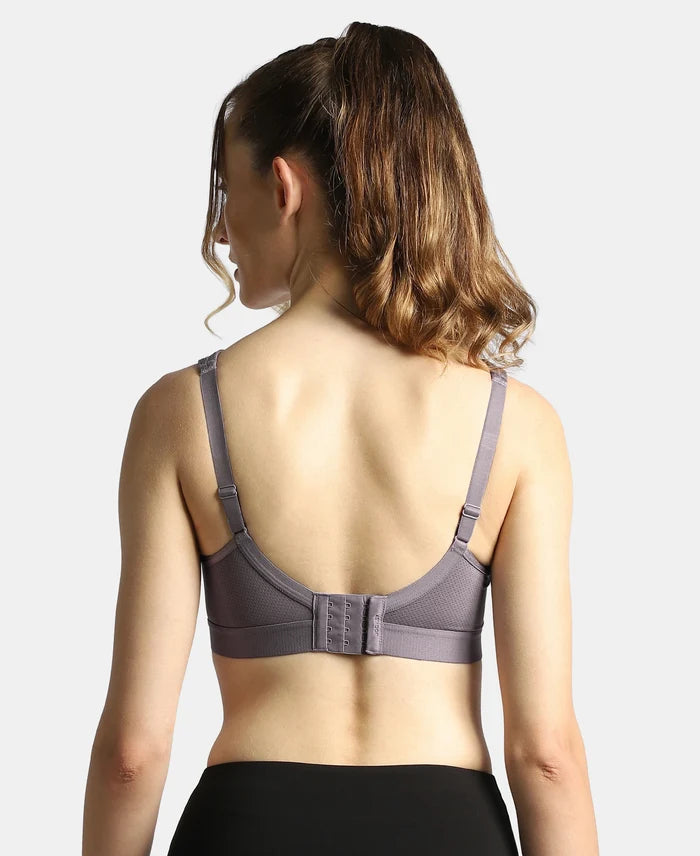 Wirefree Non Padded Microfiber Elastane Stretch Full Coverage Sports Bra with StayDry Treatment - Minimal Grey