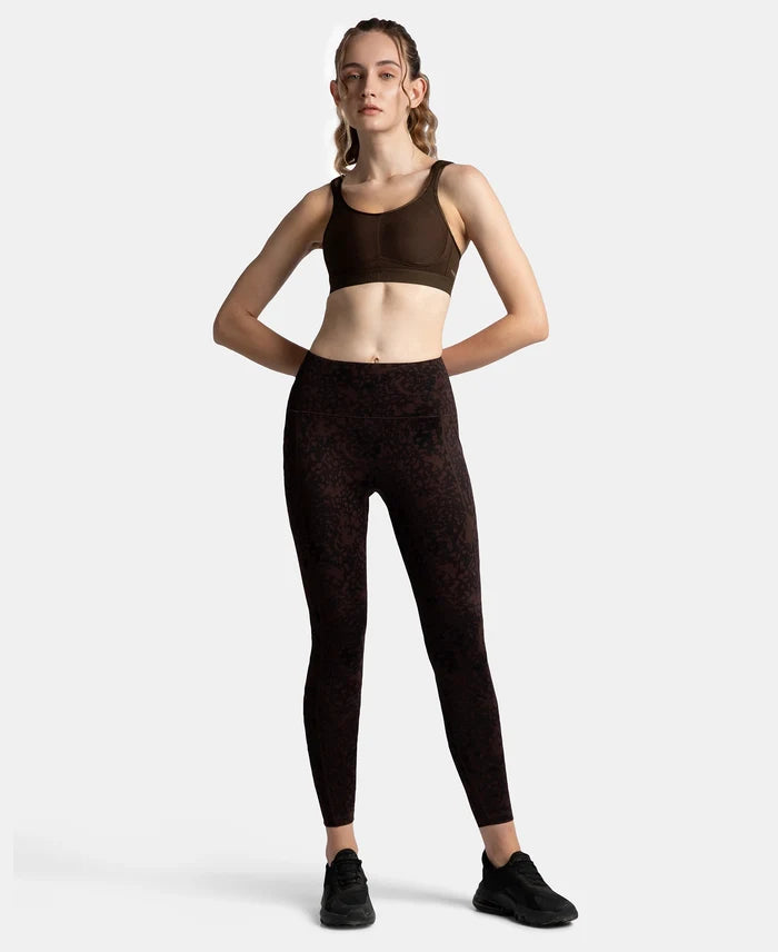 Wirefree Non Padded Microfiber Elastane Stretch Full Coverage Sports Bra with StayDry Treatment - Coffee