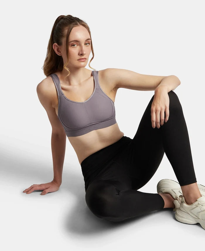Wirefree Non Padded Microfiber Elastane Stretch Full Coverage Sports Bra with StayDry Treatment - Minimal Grey
