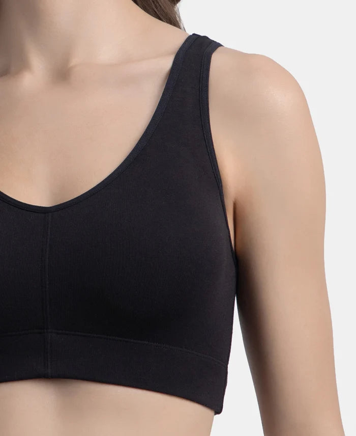 Wirefree Padded Tencel Micro Modal Elastane Stretch Full Coverage Lounge Bra with Concealed Underband - Black