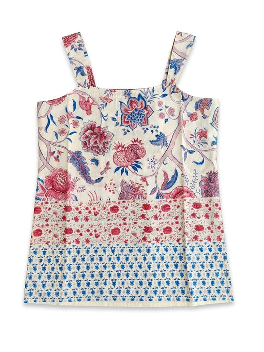 Women's Floral Printed  Cotton Sleeveless Casual Top | Square Neck Tank Top for Women